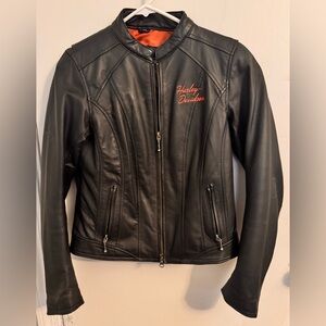 Harley-Davidson Women's Black Leather Jacket with Orange Detail